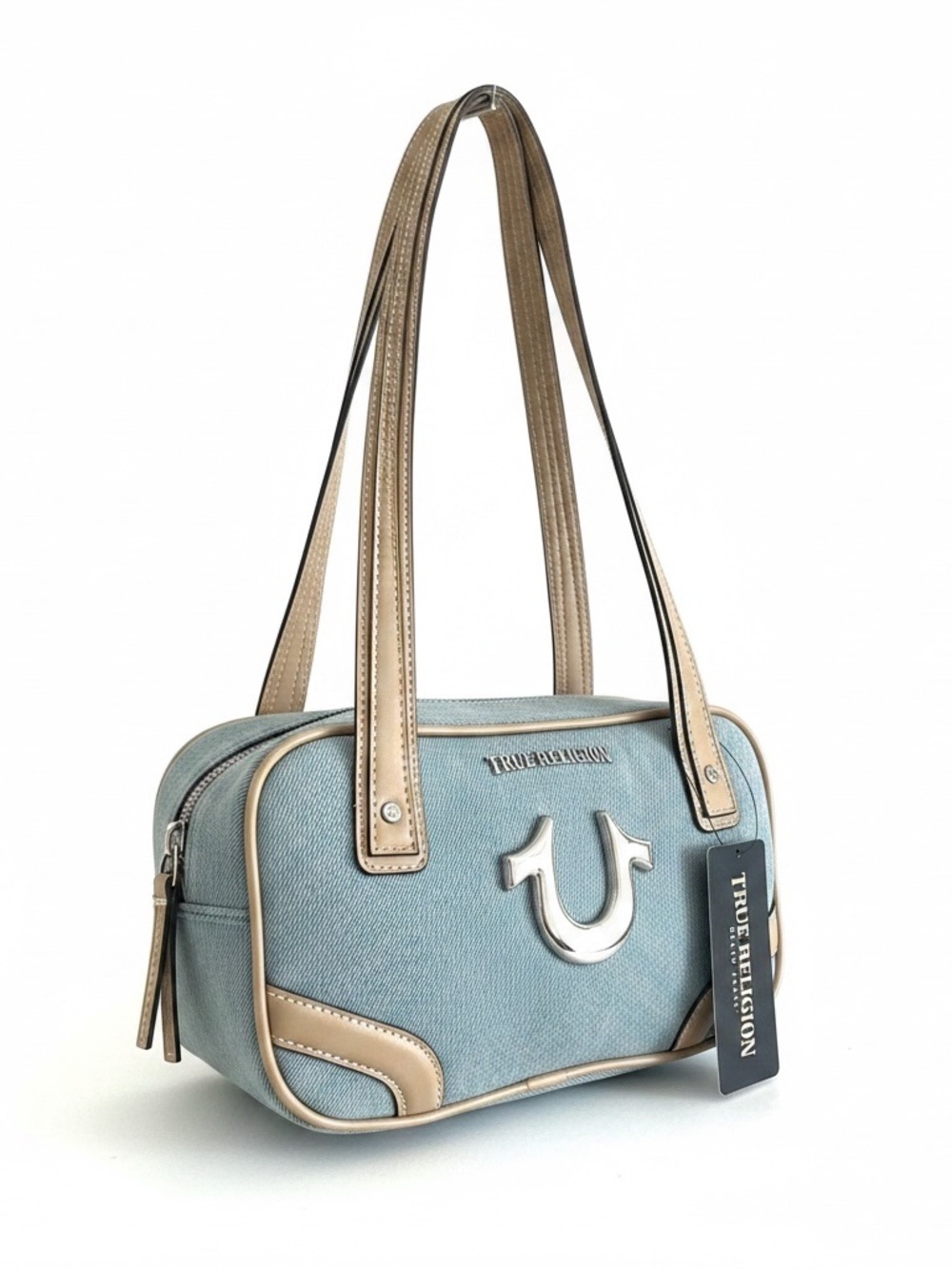 True Religion Blue Denim Shoulder Bag Y2Y Horseshoe Logo NEW